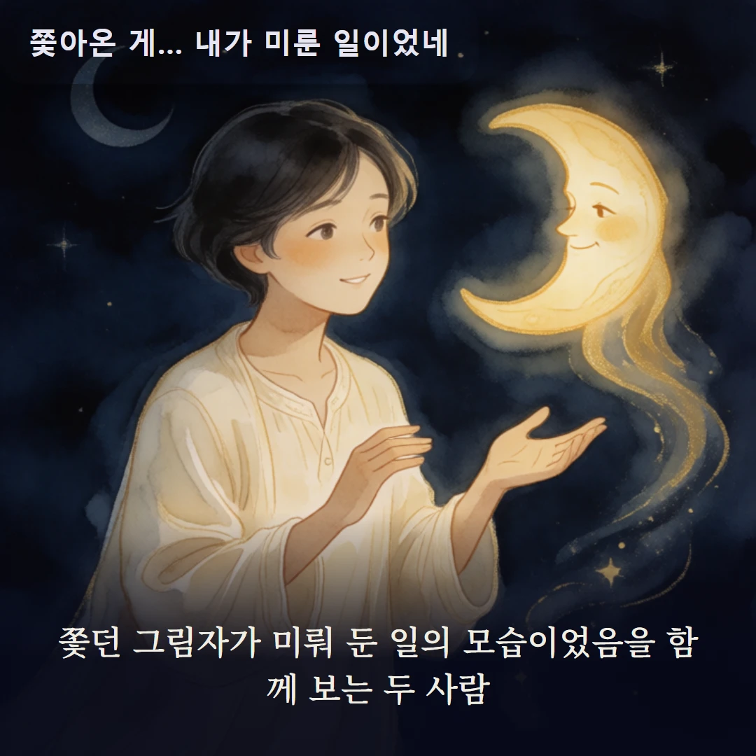 이야기 3컷 — 쫓던 그림자가 미뤄 둔 일의 모습이었음을 함께 보는 두 사람