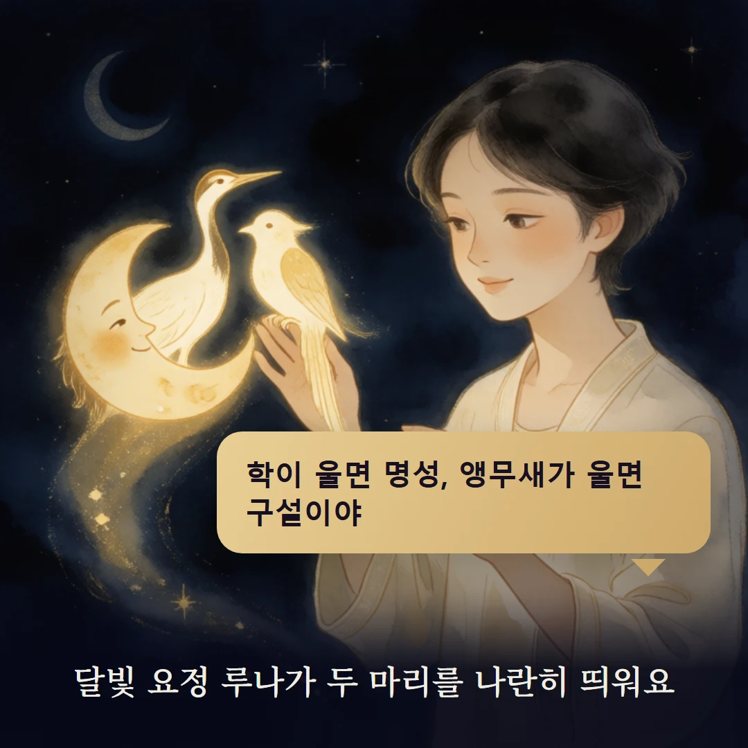 이야기 2컷 — 달빛 요정 루나가 두 마리를 나란히 띄워요