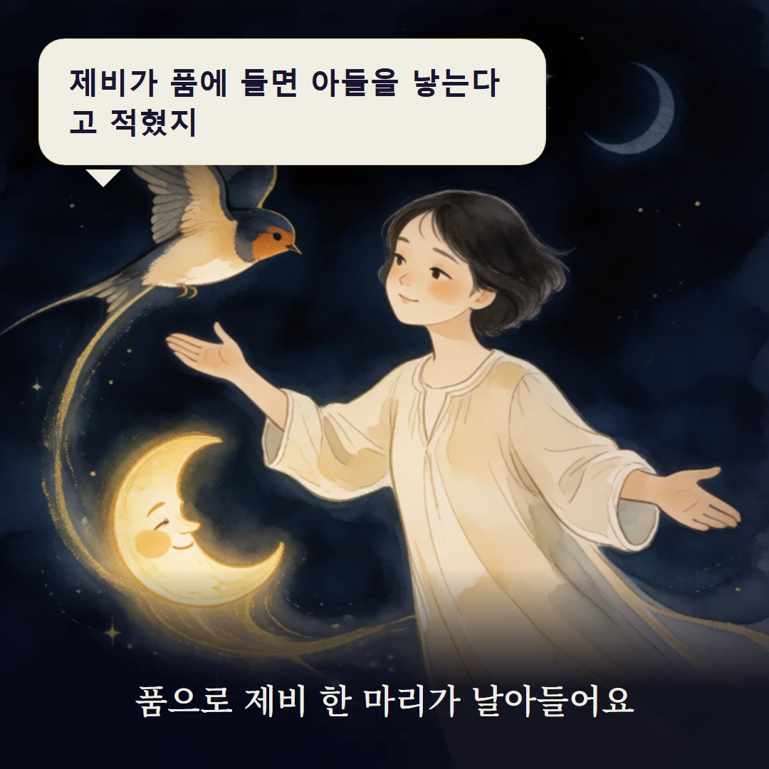 이야기 3컷 — 품으로 제비 한 마리가 날아들어요