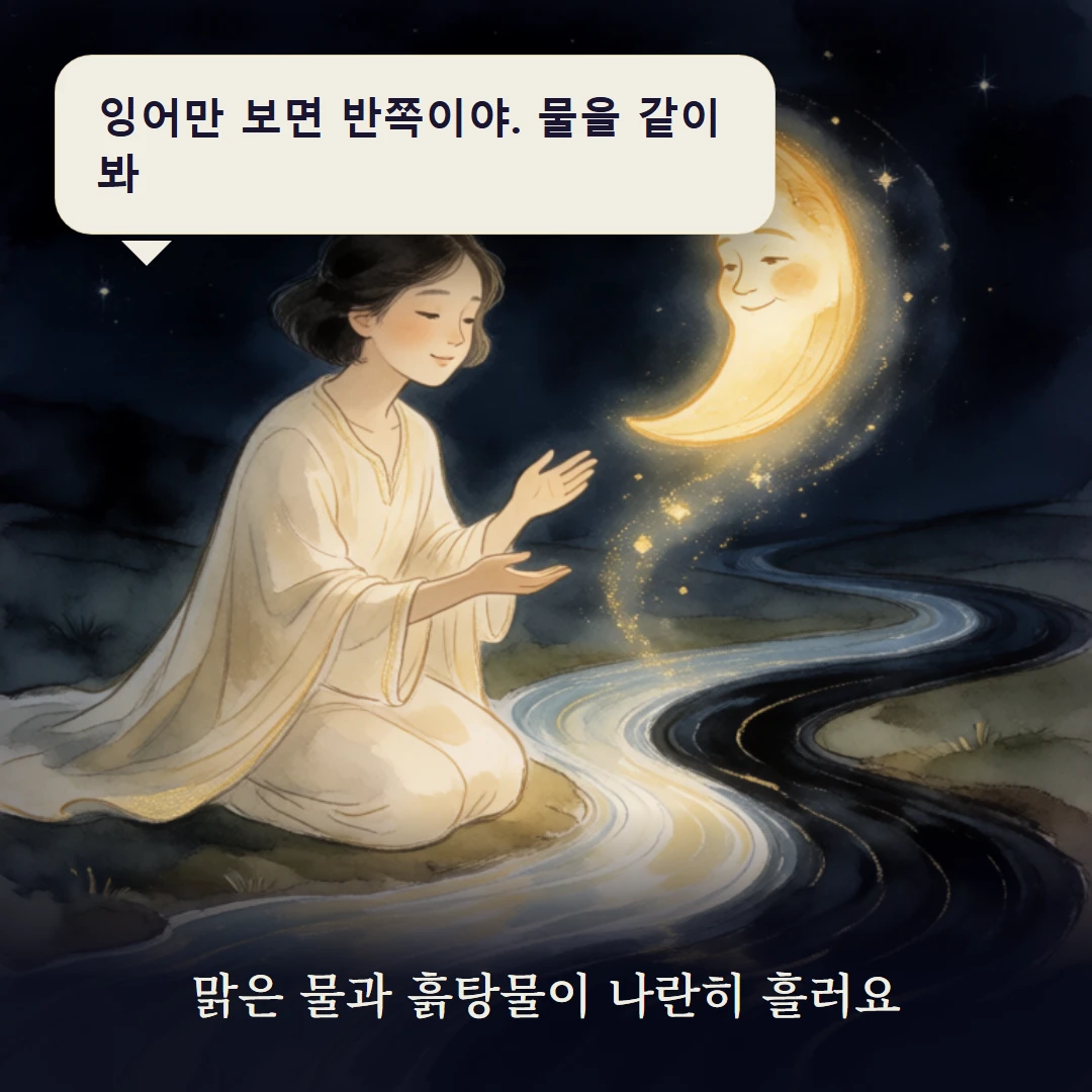 이야기 3컷 — 맑은 물과 흙탕물이 나란히 흘러요