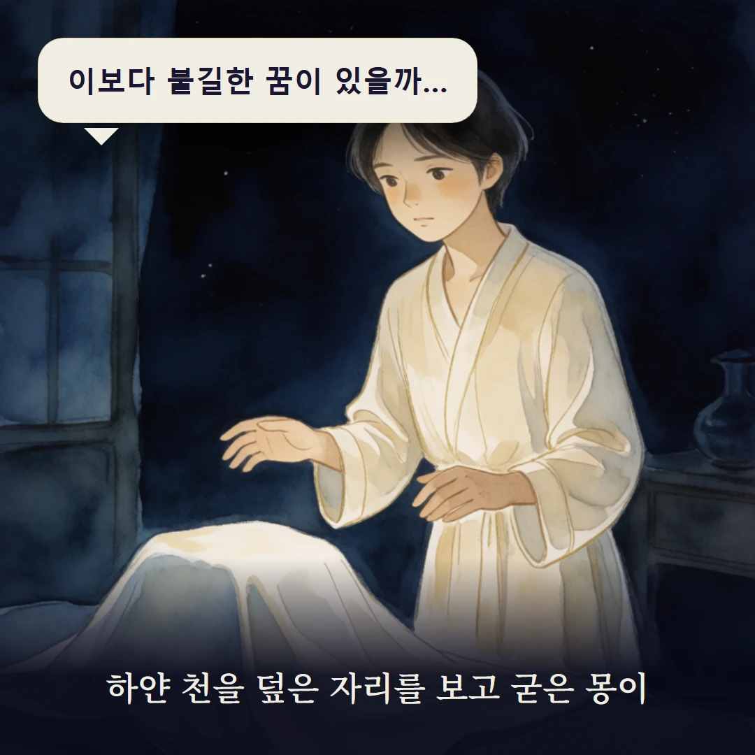 이야기 1컷 — 하얀 천을 덮은 자리를 보고 굳은 몽이