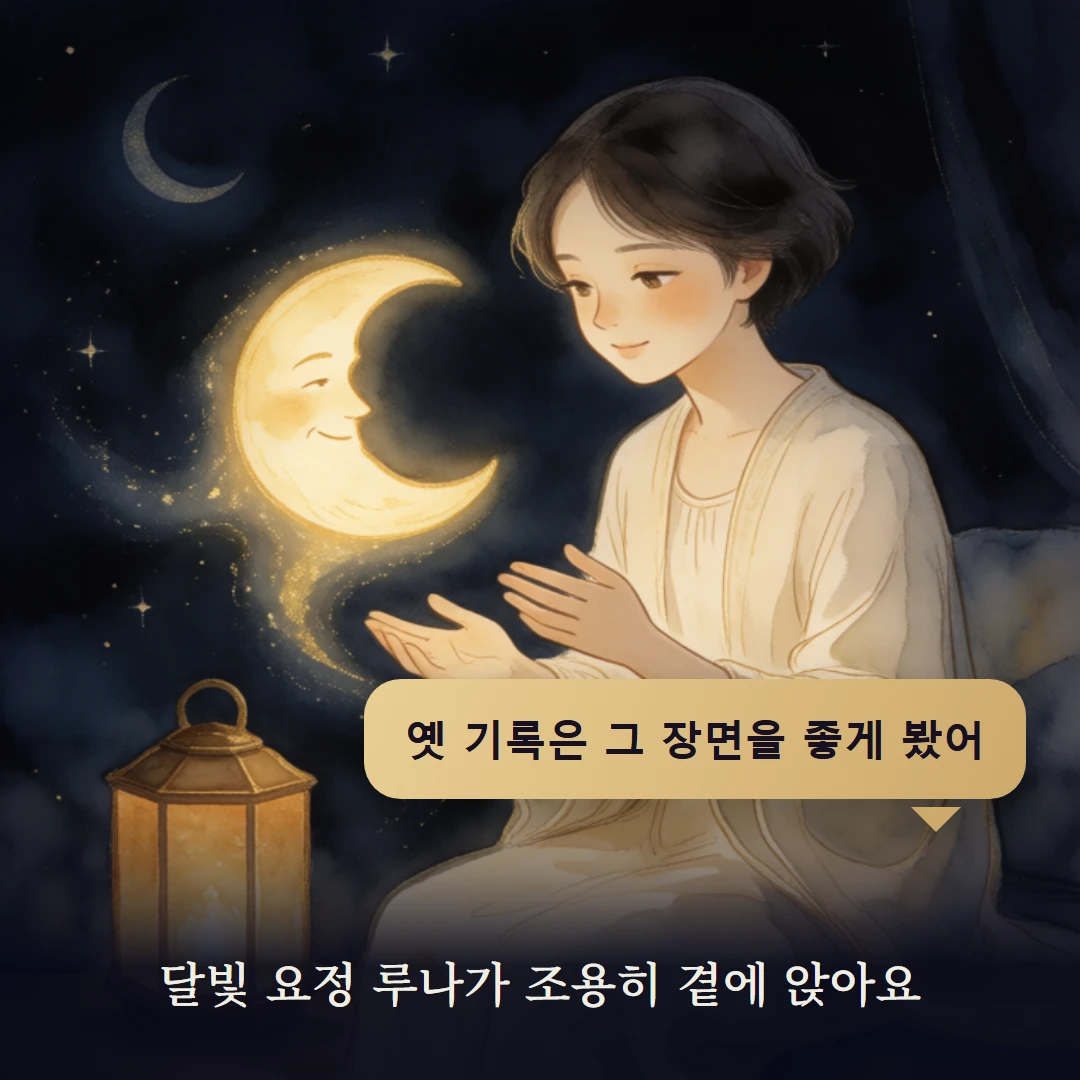 이야기 2컷 — 달빛 요정 루나가 조용히 곁에 앉아요