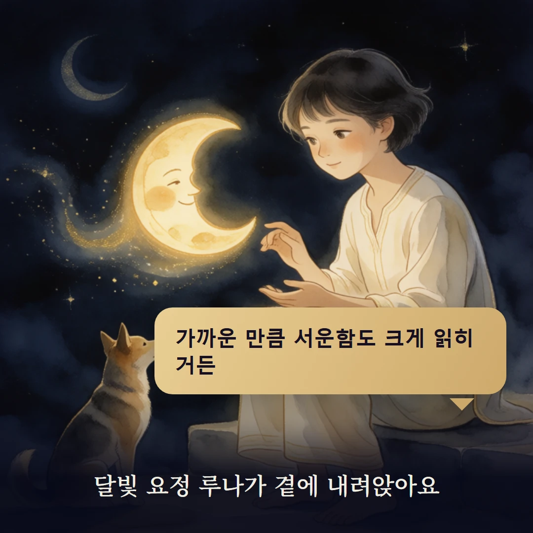 이야기 2컷 — 달빛 요정 루나가 곁에 내려앉아요