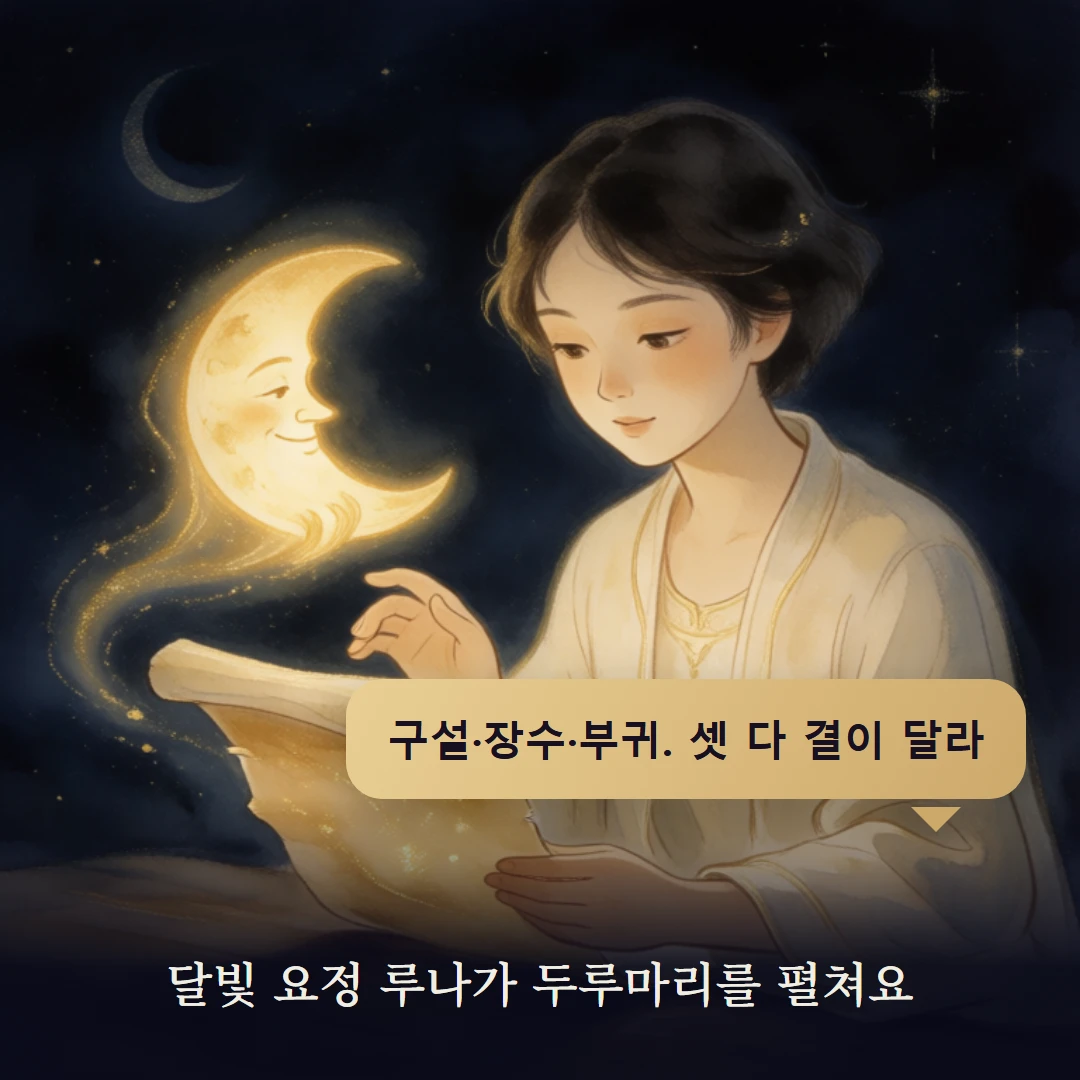 이야기 2컷 — 달빛 요정 루나가 두루마리를 펼쳐요