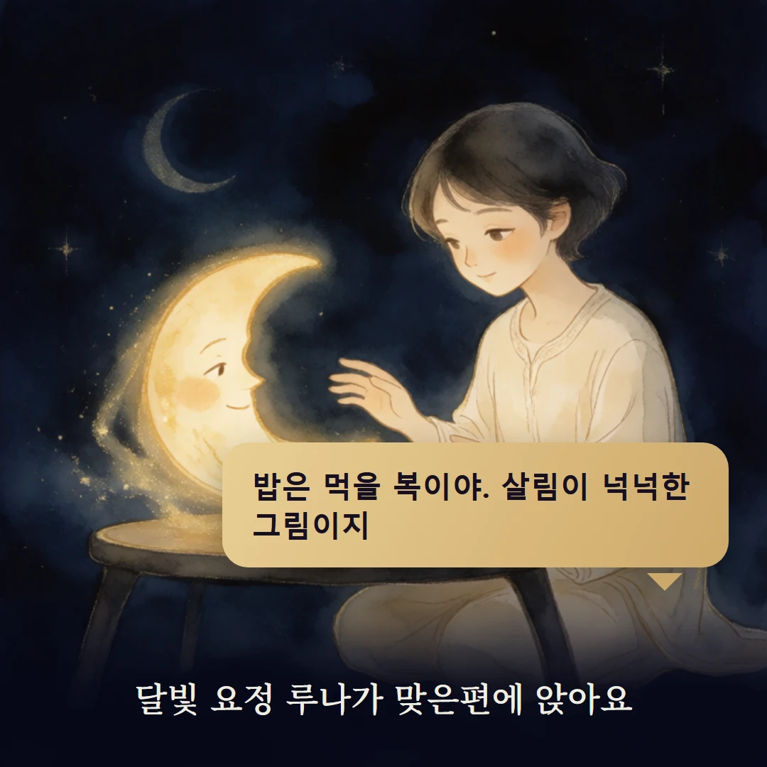 이야기 2컷 — 달빛 요정 루나가 맞은편에 앉아요