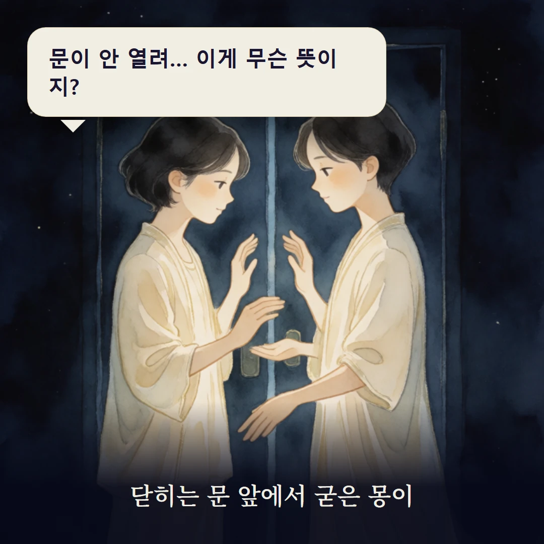 이야기 1컷 — 닫히는 문 앞에서 굳은 몽이