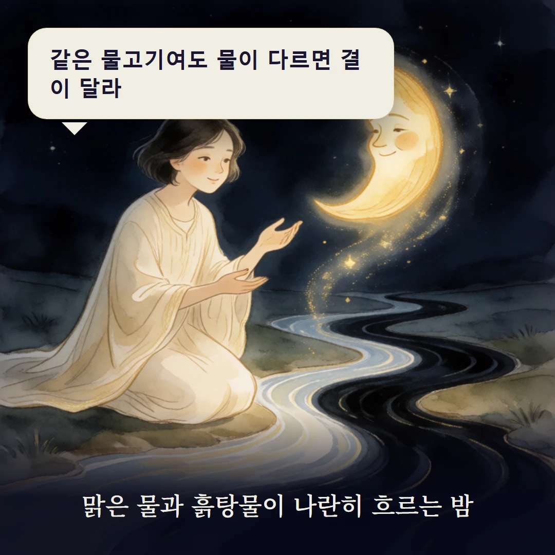 이야기 3컷 — 맑은 물과 흙탕물이 나란히 흐르는 밤