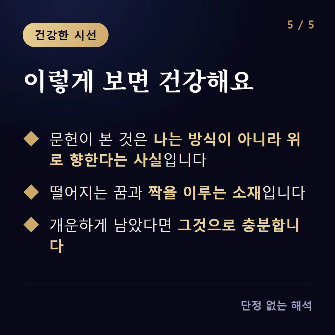 이렇게 보면 건강해요 — 문헌이 본 것은 나는 방식이 아니라 위로 향한다는 사실입니다 / 떨어지는 꿈과 짝을 이루는 소재입니다 / 개운하게 남았다면 그것으로 충분합니다