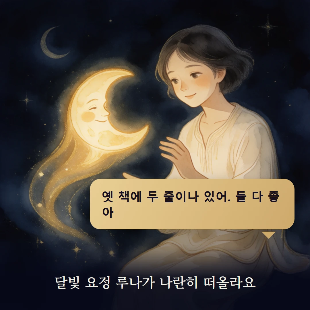 이야기 2컷 — 달빛 요정 루나가 나란히 떠올라요
