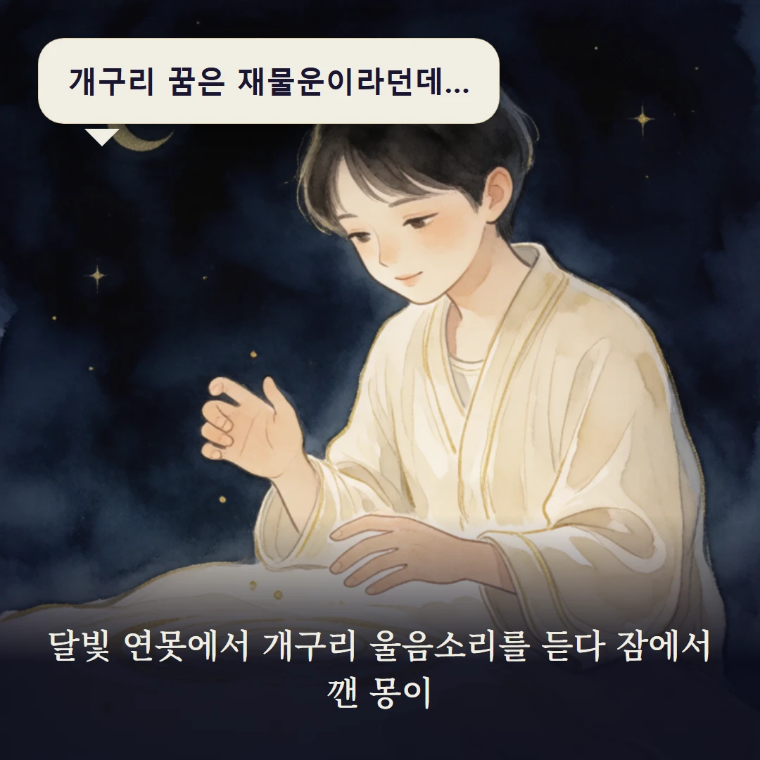 이야기 1컷 — 달빛 연못에서 개구리 울음소리를 듣다 잠에서 깬 몽이