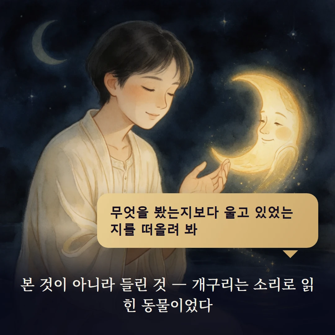 이야기 4컷 — 본 것이 아니라 들린 것 — 개구리는 소리로 읽힌 동물이었다