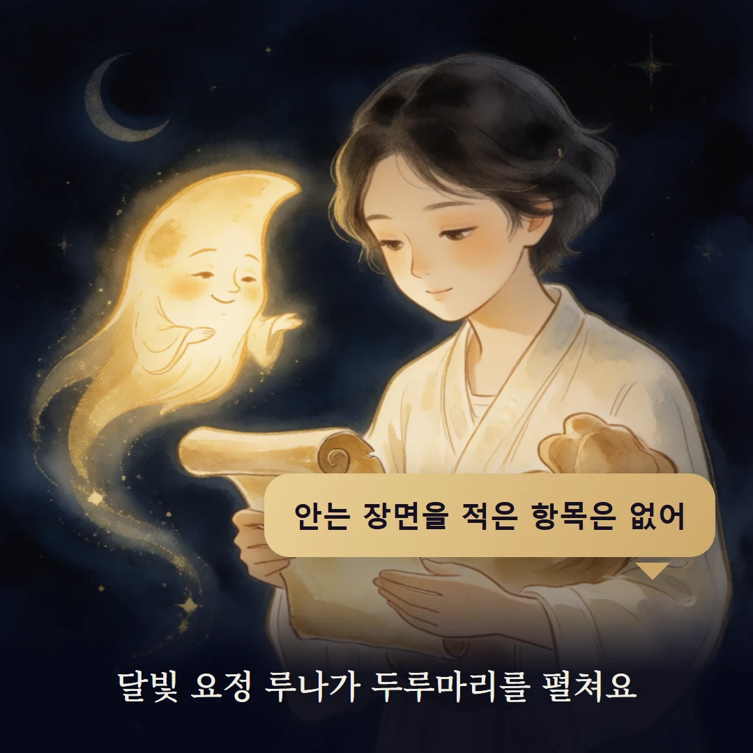 이야기 2컷 — 달빛 요정 루나가 두루마리를 펼쳐요