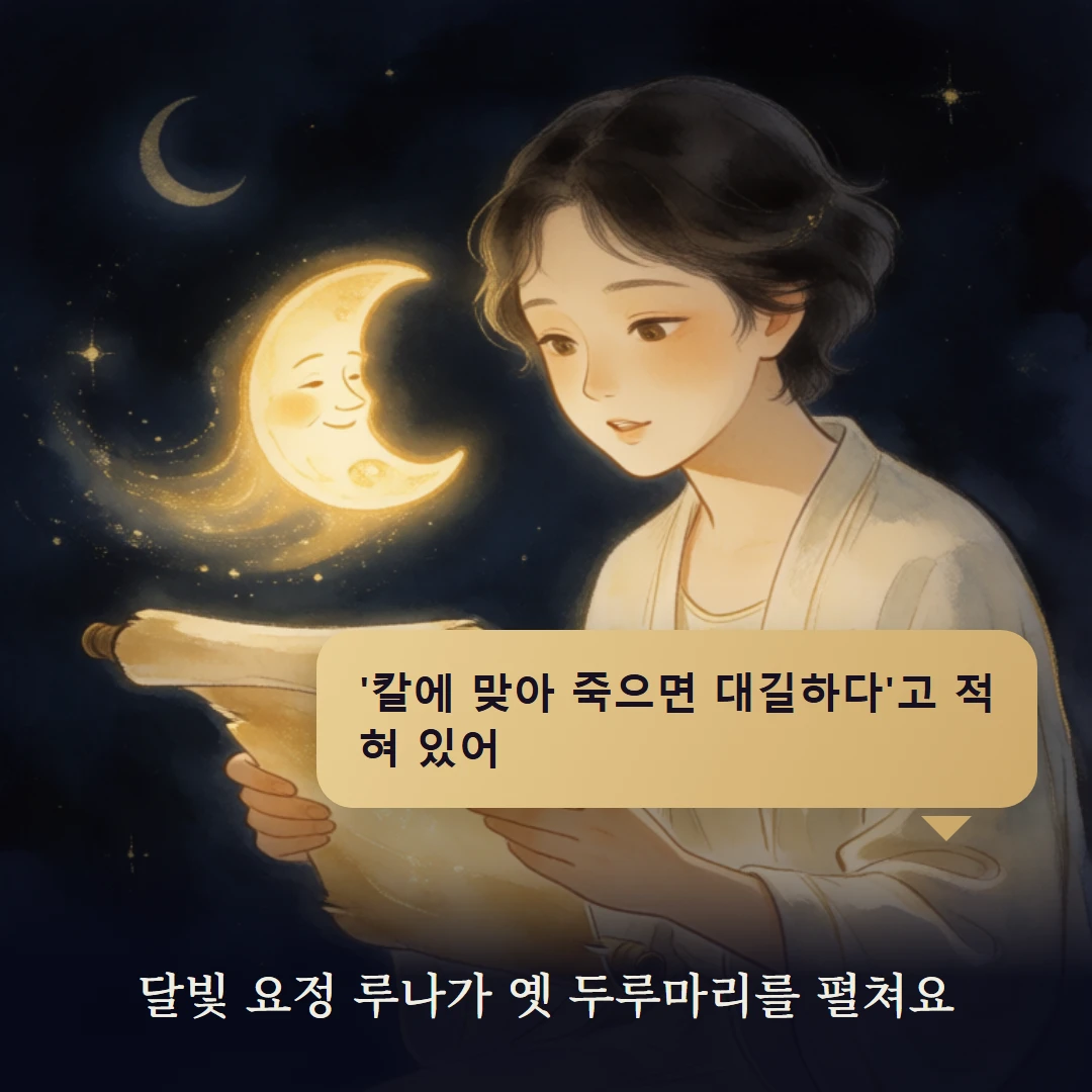 이야기 2컷 — 달빛 요정 루나가 옛 두루마리를 펼쳐요
