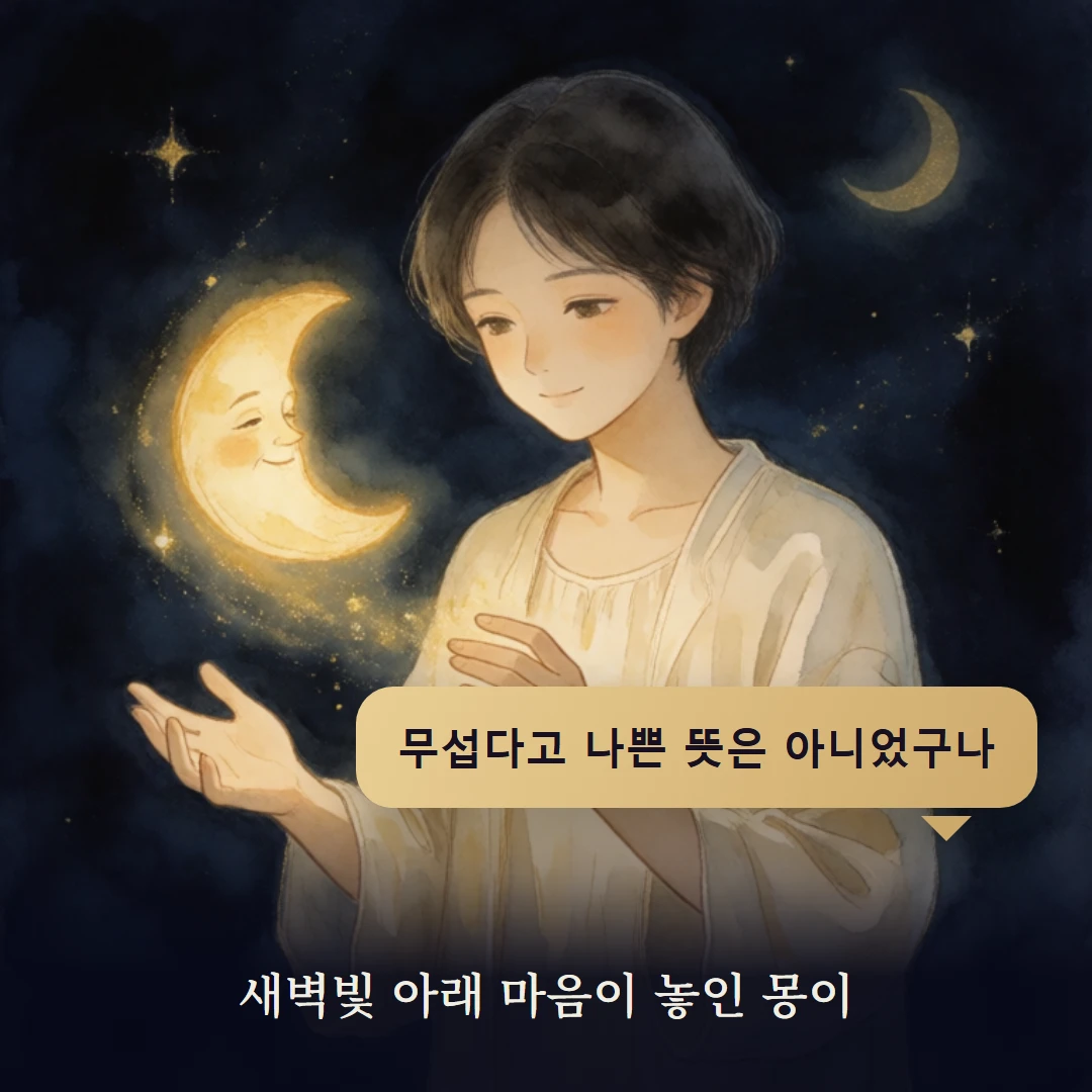 이야기 4컷 — 새벽빛 아래 마음이 놓인 몽이