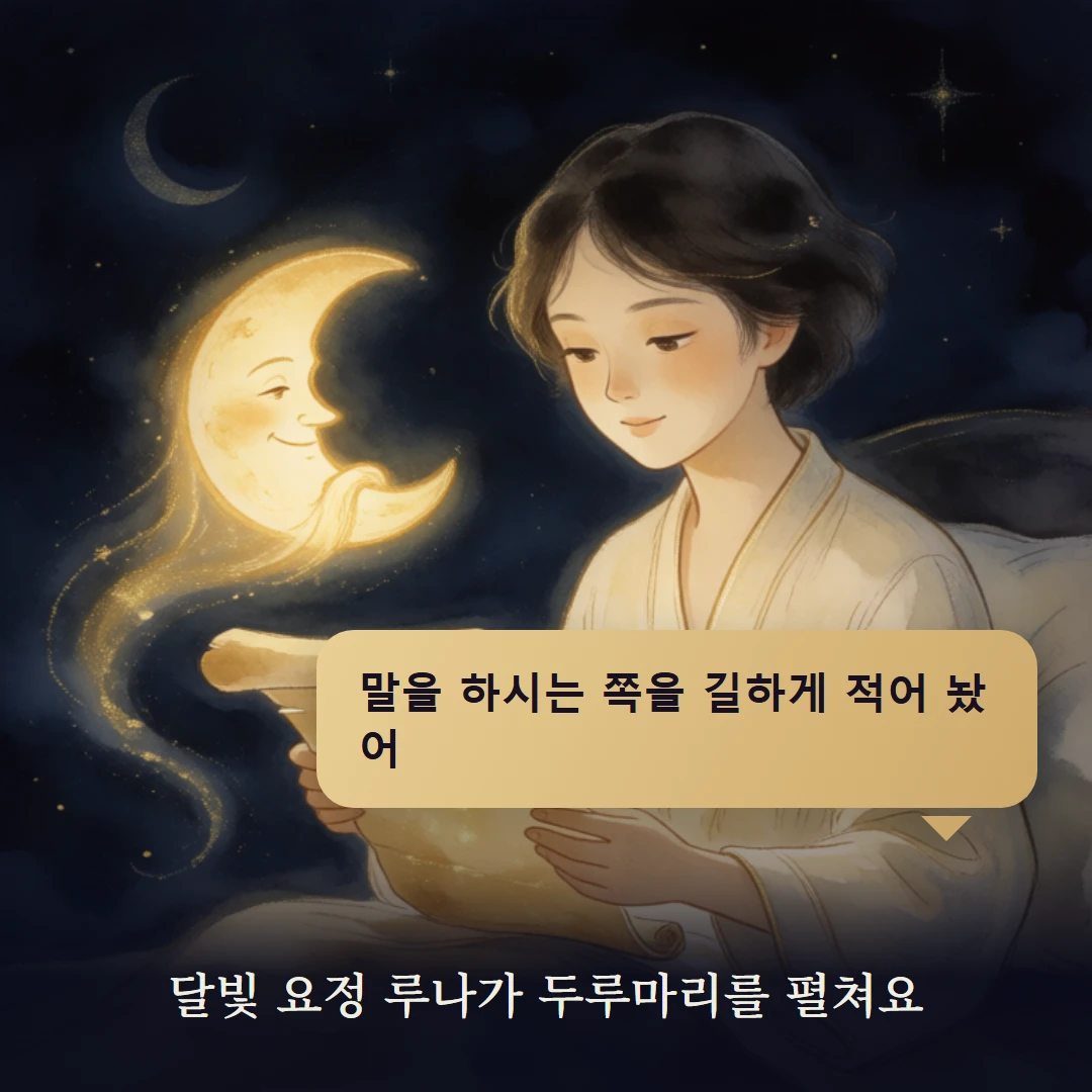 이야기 2컷 — 달빛 요정 루나가 두루마리를 펼쳐요
