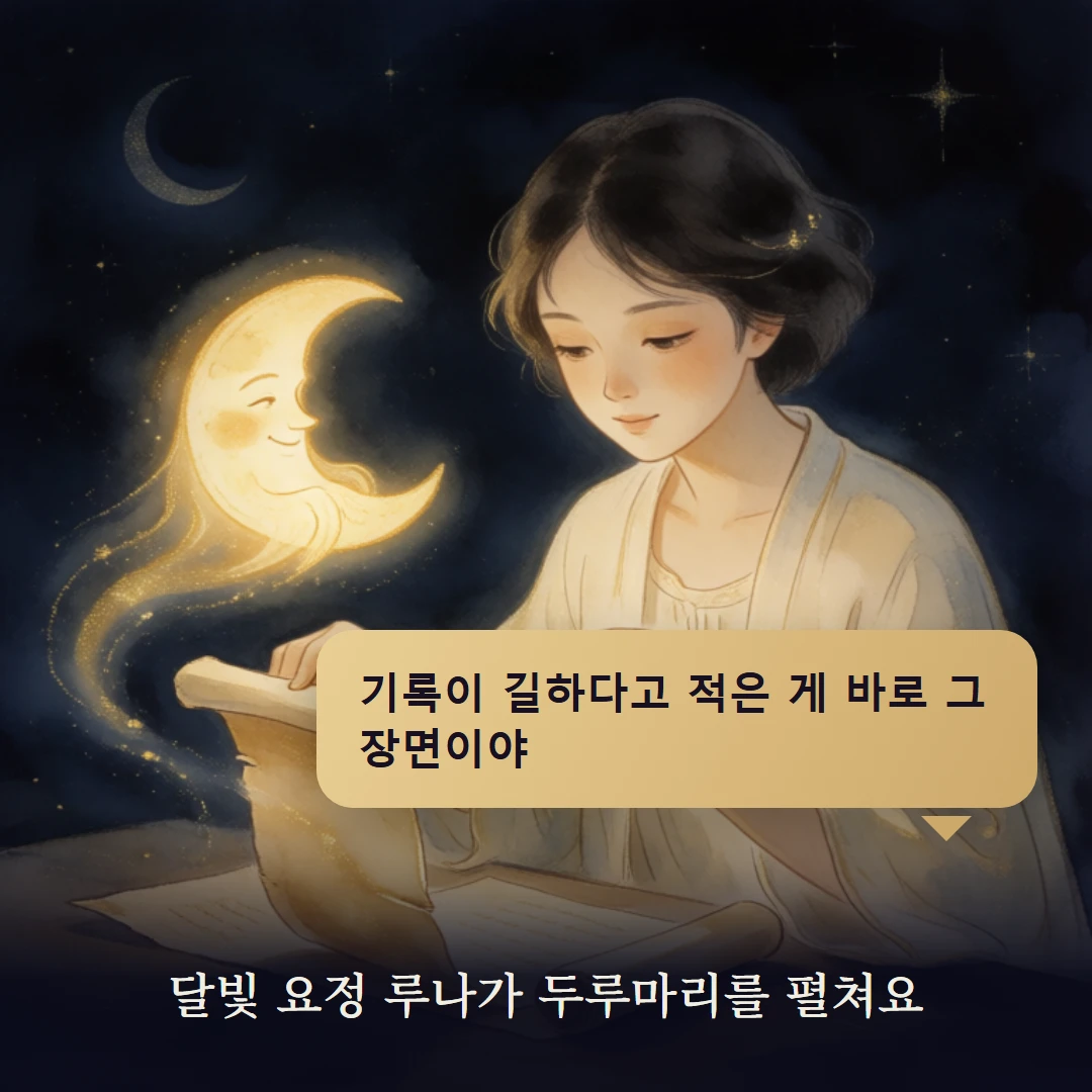 이야기 2컷 — 달빛 요정 루나가 두루마리를 펼쳐요