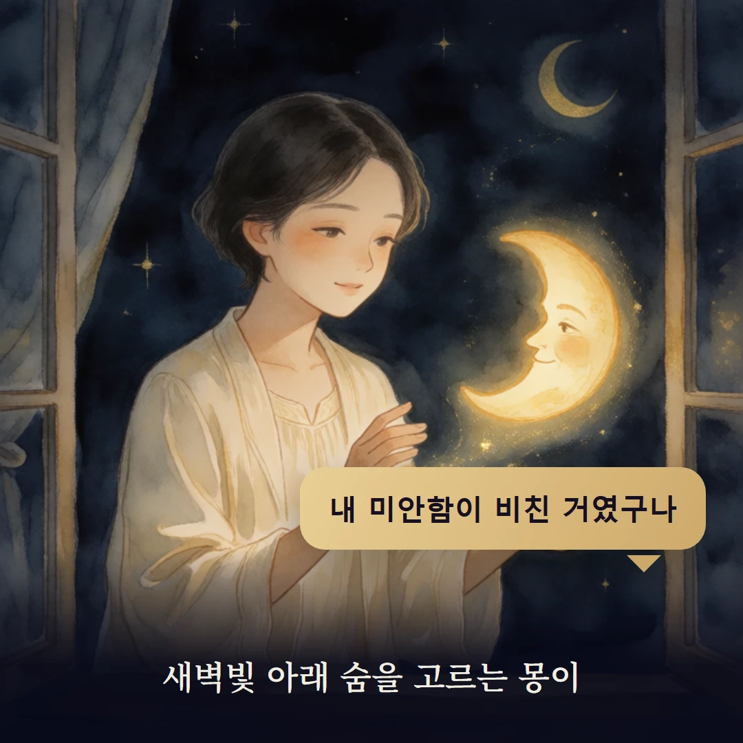 이야기 4컷 — 새벽빛 아래 숨을 고르는 몽이