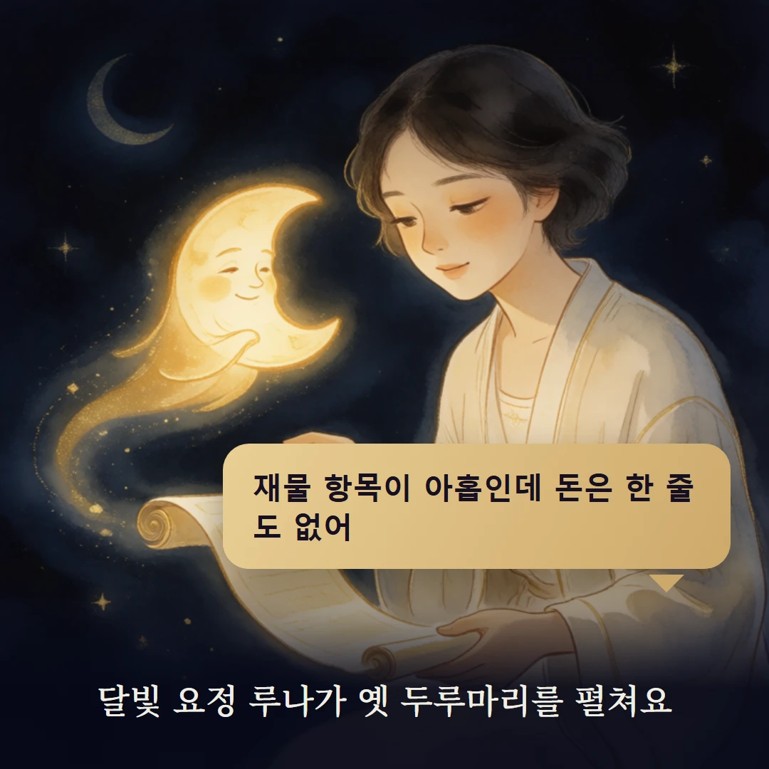 이야기 2컷 — 달빛 요정 루나가 옛 두루마리를 펼쳐요