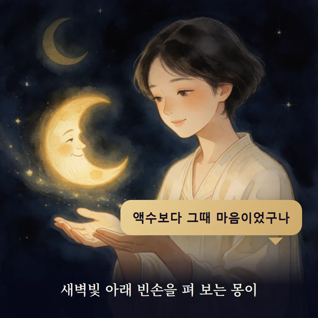 이야기 4컷 — 새벽빛 아래 빈손을 펴 보는 몽이