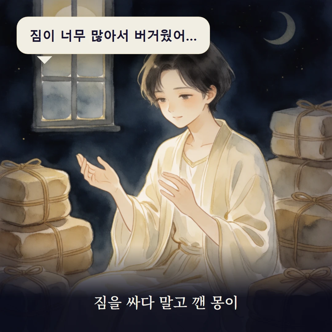 이야기 1컷 — 짐을 싸다 말고 깬 몽이