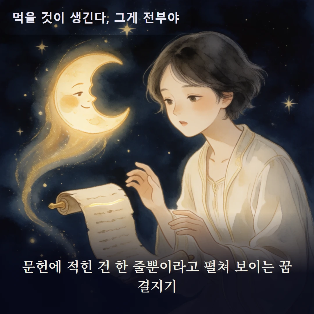 이야기 2컷 — 문헌에 적힌 건 한 줄뿐이라고 펼쳐 보이는 꿈결지기