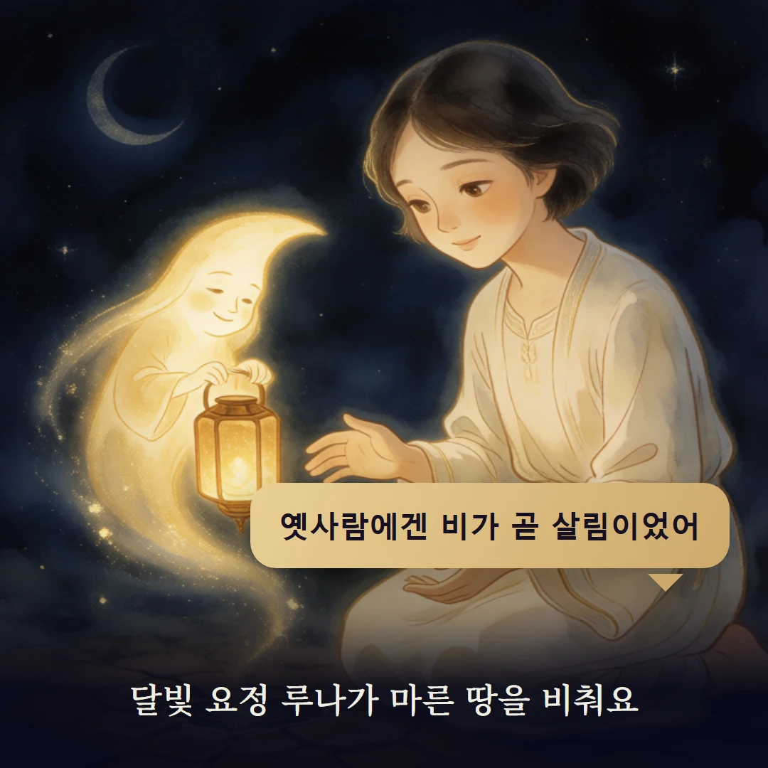 이야기 2컷 — 달빛 요정 루나가 마른 땅을 비춰요
