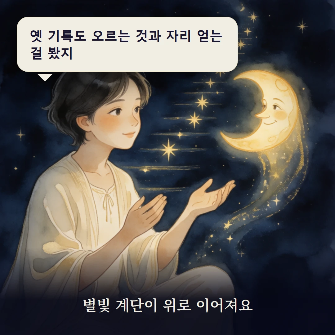 이야기 3컷 — 별빛 계단이 위로 이어져요