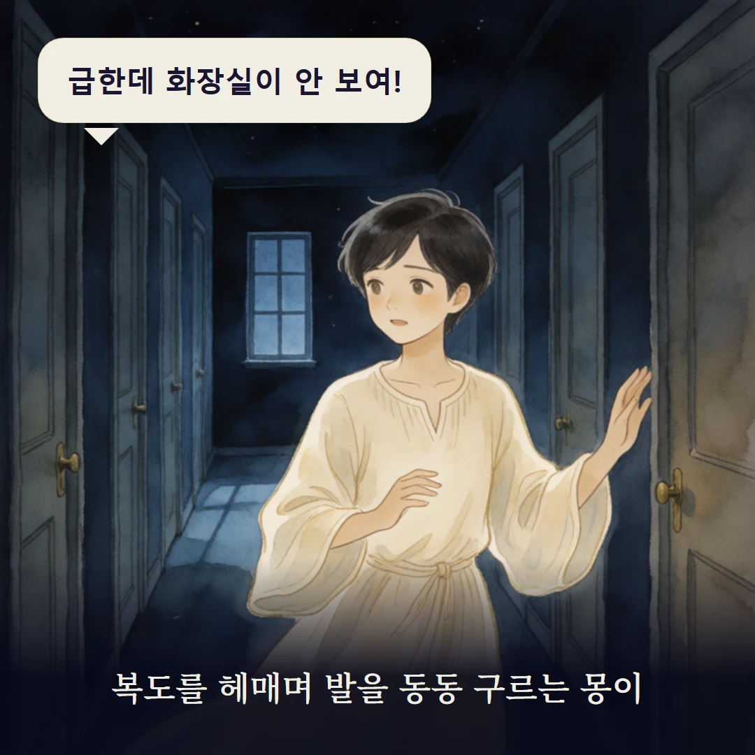 이야기 1컷 — 복도를 헤매며 발을 동동 구르는 몽이