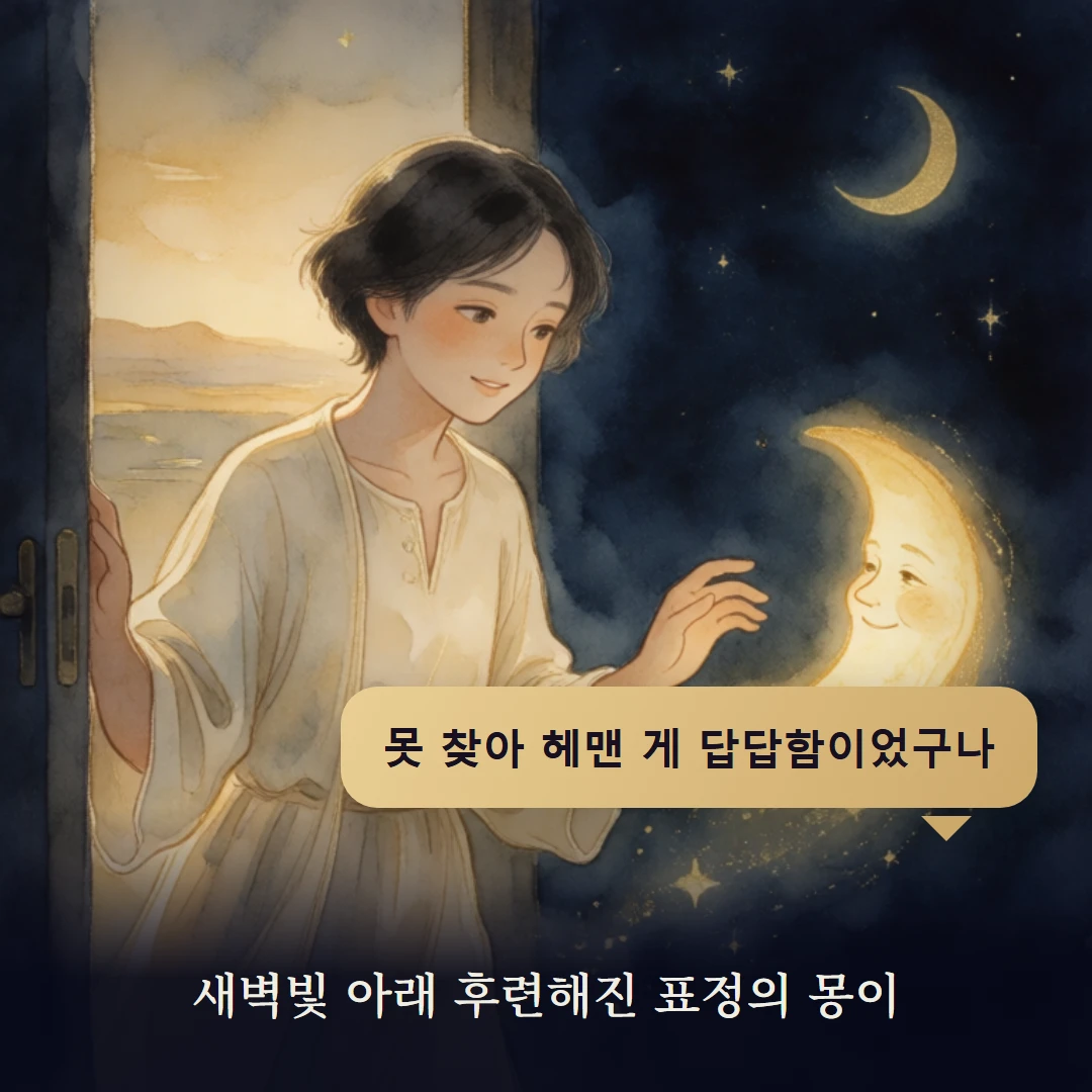 이야기 4컷 — 새벽빛 아래 후련해진 표정의 몽이