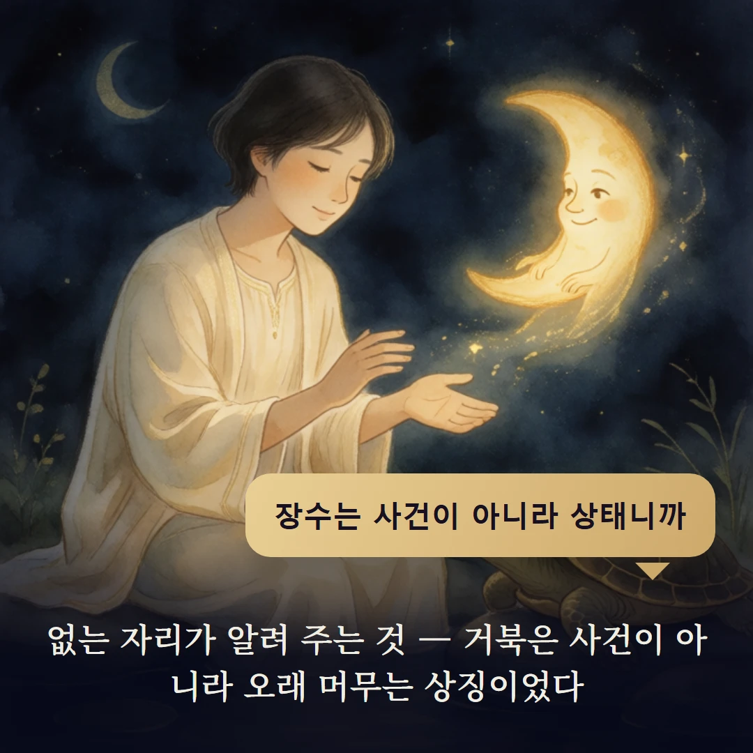 이야기 4컷 — 없는 자리가 알려 주는 것 — 거북은 사건이 아니라 오래 머무는 상징이었다